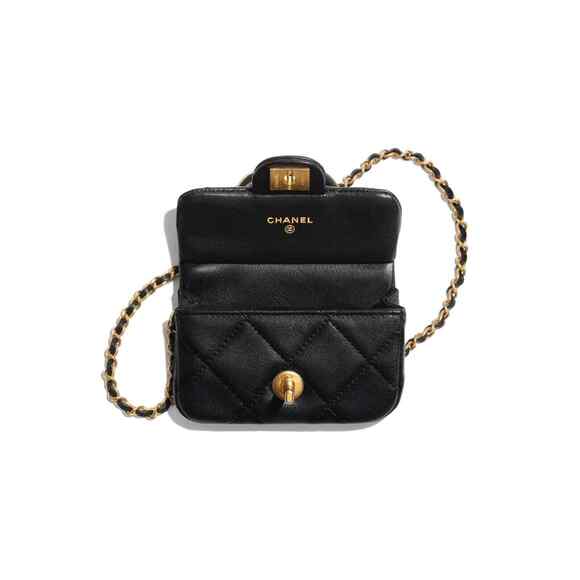 Chanel 21A Black Mini Flap Card Holder With Chain Handle Shoulder Crossbody Bag - Picture 11 of 12